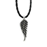 Özel Kartal Kanadı Tasarımlı Deri İpli 925 Ayar Gümüş Erkek Kolye