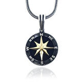 Pusula Tasarımlı 925 Ayar Gümüş Erkek Kolye