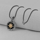 Pusula Tasarımlı 925 Ayar Gümüş Erkek Kolye