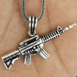 Tüfek Tasarımlı 925 Ayar Gümüş Erkek Kolye