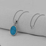 Turkuaz Taşlı Oval  925 Ayar Gümüş Erkek Kolye