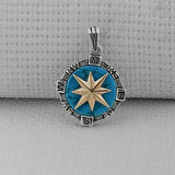 Turkuaz Taşlı Pusula  925 Ayar Gümüş Erkek Kolye Ucu