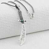 Yeşil Taşlı Zulfikar 925 Ayar Gümüş Erkek Kolye