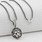 Aslan Figürlü 925 Ayar Gümüş Erkek Kolye