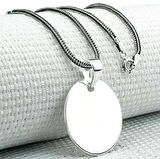 Plaka Yuvarlak Parlak Küçük Boy 925 Ayar Gümüş Erkek Kolye