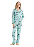 Blackspade Gömlek Yaka Baskılı Yeşil Kadın Pijama Takımı 51662