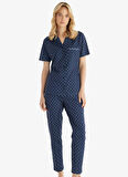 Blackspade Gömlek Yaka Baskılı Lacivert Kadın Pijama Takımı 51839