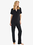 Blackspade Gömlek Yaka Düz Siyah Kadın Pijama Takımı 51803