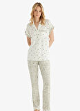 Blackspade Gömlek Yaka Baskılı Beyaz Kadın Pijama Takımı 51857