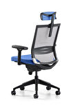 Bürotime Cozy Başlıklı Çalışma Koltuğu - 3D Kol - Plastik Ayak - Mavi/Gri