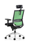 Bürotime Cozy Başlıklı Çalışma Koltuğu - 3D Kol - Alüminyum Ayak  - Yeşil/Siyah