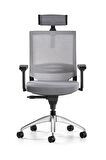 Bürotime Cozy Başlıklı Çalışma Koltuğu  - 3D Kol - Alüminyum Ayak - Gri/Antrasit