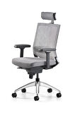 Bürotime Cozy Başlıklı Çalışma Koltuğu  - 3D Kol - Alüminyum Ayak - Gri/Antrasit