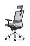 Bürotime Cozy Başlıklı Çalışma Koltuğu  - 3D Kol - Alüminyum Ayak - Gri/Antrasit