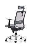 Bürotime Cozy Başlıklı Çalışma Koltuğu - Sabit T Kol - Alüminyum Ayak - Gri/Antrasit