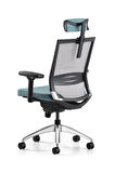 Bürotime Cozy Başlıklı Çalışma Koltuğu - 3D Kol - Alüminyum Ayak - Gri/Mint Yeşili