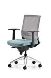 Bürotime Cozy Çalışma Koltuğu - Sabit T Kol - Alüminyum Ayak - Gri/Mint Yeşili