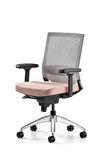 Bürotime Cozy Çalışma Koltuğu - 3D Kol - Alüminyum Ayak - Gri/Somon