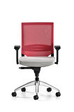 Bürotime Cozy Çalışma Koltuğu - 3D Kol - Alüminyum Ayak - Kırmızı/Açık Gri