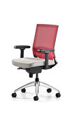 Bürotime Cozy Çalışma Koltuğu - 3D Kol - Alüminyum Ayak - Kırmızı/Açık Gri
