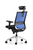 Bürotime Cozy Başlıklı Çalışma Koltuğu - 3D Kol - Alüminyum Ayak - Mavi/Siyah