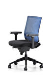Bürotime Cozy Çalışma Koltuğu - 3D Kol - Plastik Ayak - Siyah/Mavi