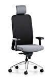 Bürotime Comfy Başlıklı Çalışma Koltuğu | 3D Kol | Krom Ayak | Siyah/Antrasit