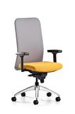 Bürotime Comfy Çalışma Koltuğu | 3D Kol | Alüminyum Ayak | Gri/Sarı