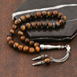 Doğal Taşlı Kaplan Gözü Taşlı Gümüş Tesbih