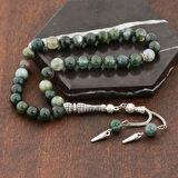 Doğal Taşlı Hint Akik Taşlı Gümüş Tesbih