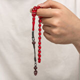 Sıkma Kehribar Kazaz Püsküllü 1000 Ayar Gümüş Tesbih