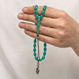 Sıkma Kehribar Kazaz Püsküllü 1000 Ayar Gümüş Tesbih