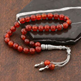 Doğal Taşlı Bordo Akik Taşlı Gümüş Tesbih