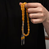 Sıkma Kehribar 925 Ayar Gümüş Tesbih