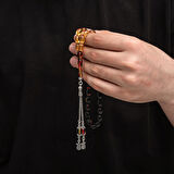 Sıkma Kehribar 925 Ayar Gümüş Tesbih