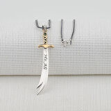 Hz Ali Yazılı ZulfikarYeşil BeyazTaşlı  925 Ayar Gümüş Erkek Kolye