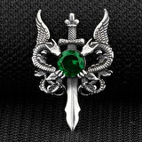 Ejderha Tasarımlı Zirkon Taşlı 925 Ayar Gümüş Erkek Kolye Ucu