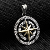 Çift Taraflı Pusula  925 Ayar Gümüş Erkek Kolye Ucu