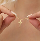 Haç İsim Yazılı 14 Ayar Altın Kolye