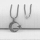 Ay Yıldız Tasarımlı  925 Ayar Gümüş Erkek Kolye