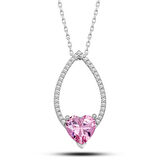 Gümüş Pembe Taşlı Kalp Kadın Kolye