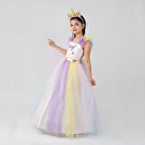 Desenli Tarlatanlı Unicorn Desenli Tarlatanlı Renkli Çocuk Kostümü - Unicorn Taçlı Kostüm