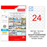 Tanex Lazer Etiket 100 YP 0.40 MM Laser-Copy-Inkjet Yuvarlak TW-2140