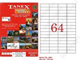 Tanex Tw-2564 Ebat 48,5 x 16,9 mm Lazer Etiket  A4 Sayfada 64 Eti