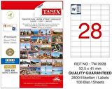 Tanex Etiket A4 Laser 52.5 mm X 41 mm TW-2028 1 A4 Sayfada 28 Etiket