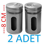 Baharatlık Tuzluk Karabiberlik 3 Ayarlı Başlık, Cam Metal Kaplamalı 2 Adet 8 x 5 Cm 100 ml