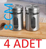 Baharatlık Tuzluk Karabiberlik 3 Ayarlı Başlık, Cam Metal Kaplamalı 4 Adet 8 x 5 Cm 100 ml