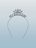 Taç Metal Taşlı My Birthday Yazılı Gümüş renkli lüks Doğum Günü tacı parti tacı
