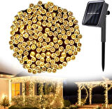 Solar 100 Ledli 12 Metre Gün Işığı Bahçe Aydınlatma Dekorasyon Güneş Enerjili Led Sarı Işık 