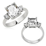 Üç Taş Kare Montur 925 Ayar Gümüş Kadın Yüzük